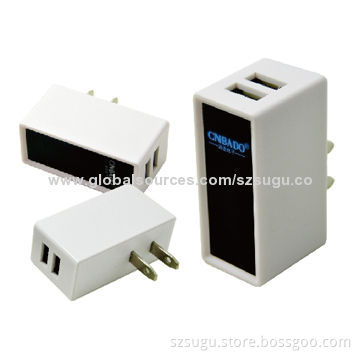 2014 new design blue LED flash with logo dual USB home charger